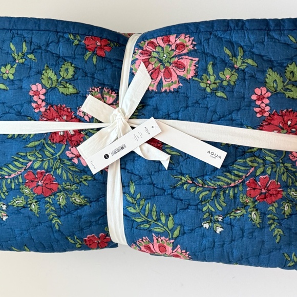 Aqua floral printed reversible king quilt set blue toille floral NEW - Picture 10 of 14